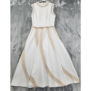 Vintage 70s Vicky Vaughn Sleeveless Textured Knit Maxi Dress Size M White Beige
